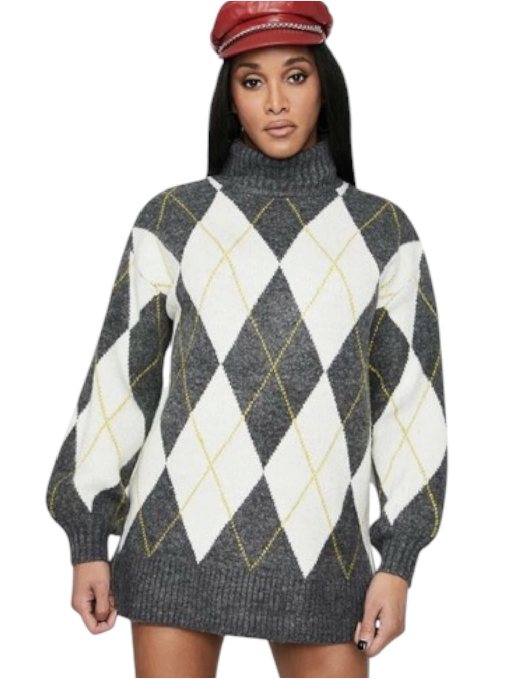 Pringle of Scotland x H&M Grey/White Argyle Oversized Turtleneck Sweater (S)